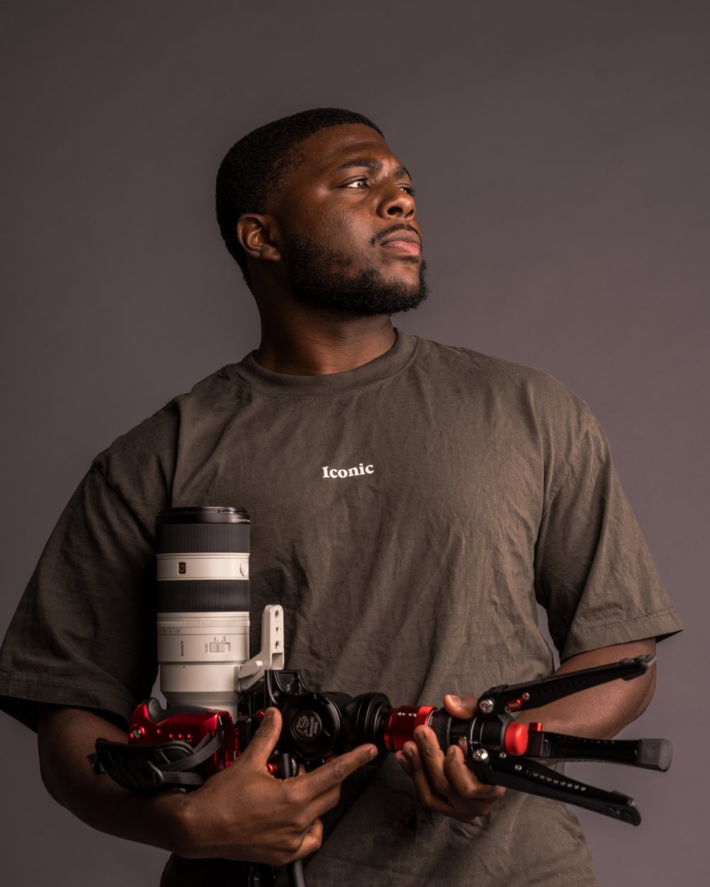 DeAaron "D. Rob" Robinson, founder of D. Rob Productions, holding a camera rig